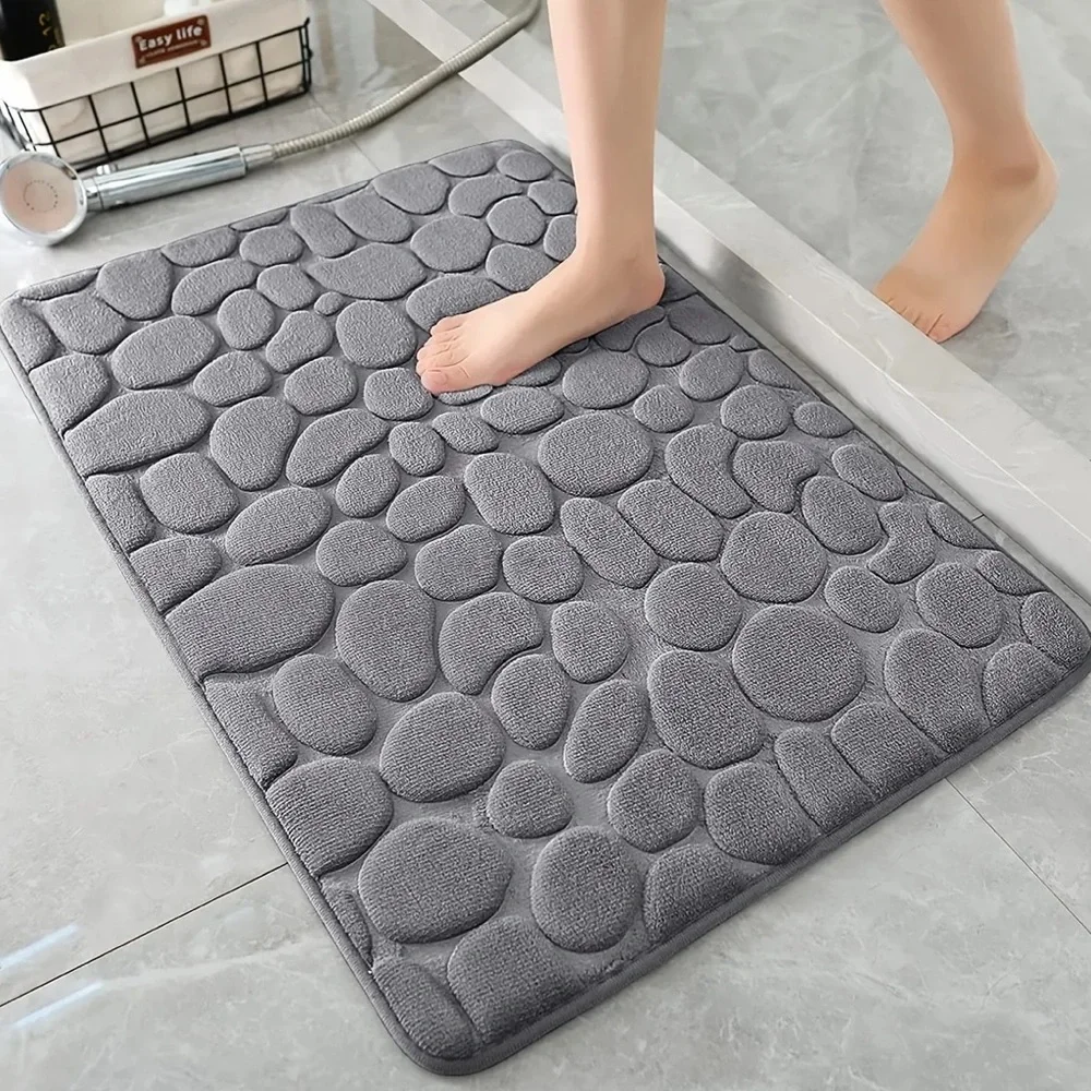 NWT: Cobblestone Memory Foam Bath Mat / Rug - Grey